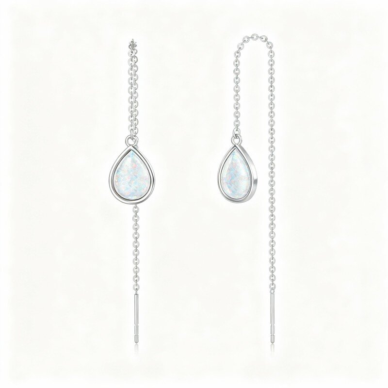 10K White Gold Opal Drop Shape Drop Earrings-4