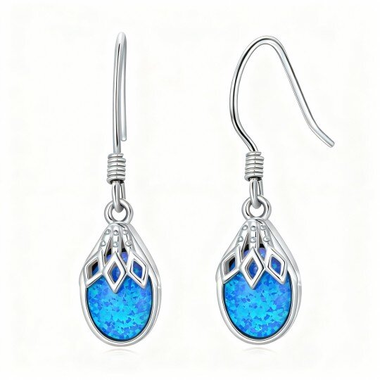 10K White Gold Opal Drop Shape Drop Earrings
