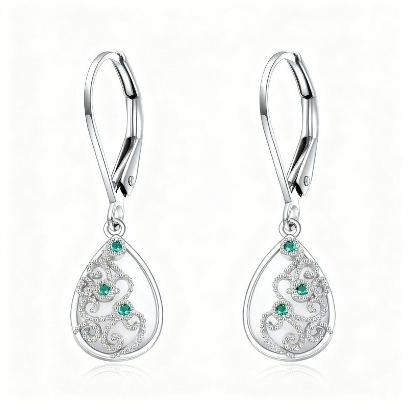 10K White Gold Opal Drop Shape Drop Earrings-9