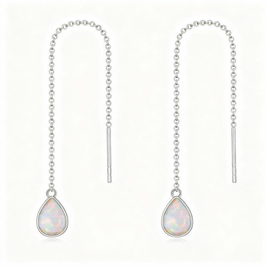 10K White Gold Opal Drop Shape Drop Earrings