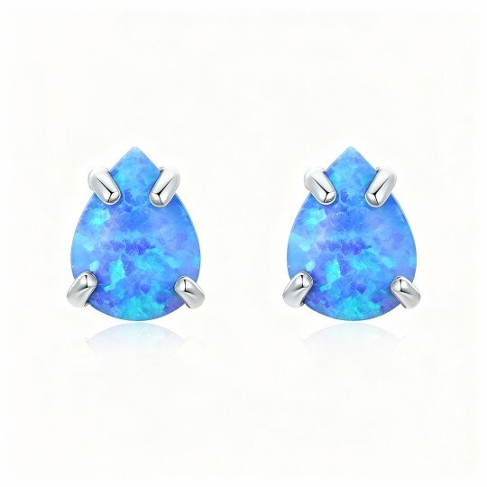 Kolczyki z białego złota 10K w kształcie kropli z opalem