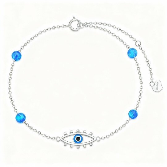 Pulseira com pendente de olho grego em ouro branco 10K e opala