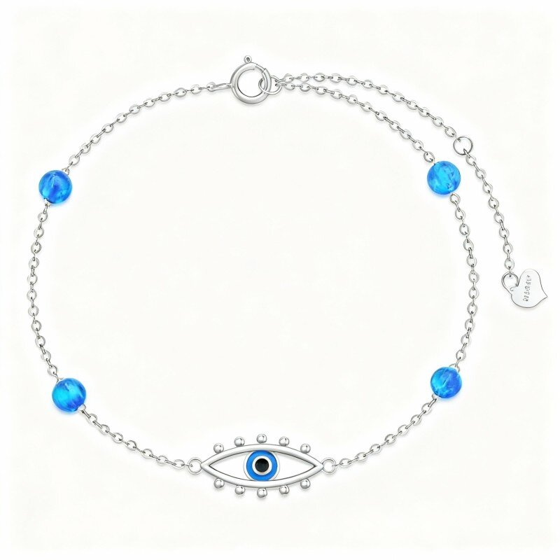 Pulseira com pendente de olho grego em ouro branco 10K e opala-4