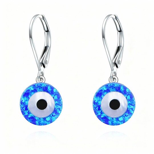 10K White Gold Opal Evil Eye Drop Earrings