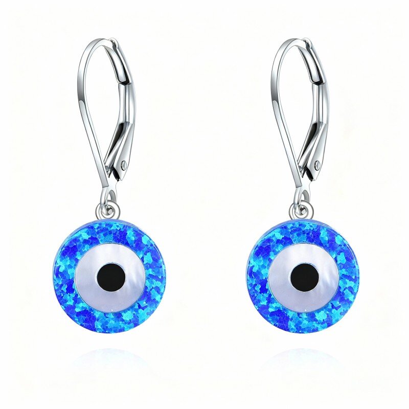 Brincos Olho Grego em Ouro Branco 10K com Opala-9