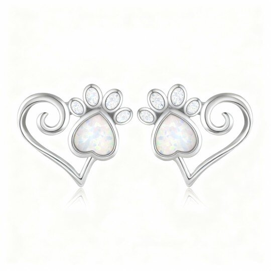 Kolczyki z białego złota z opalem w kształcie stóp 10K