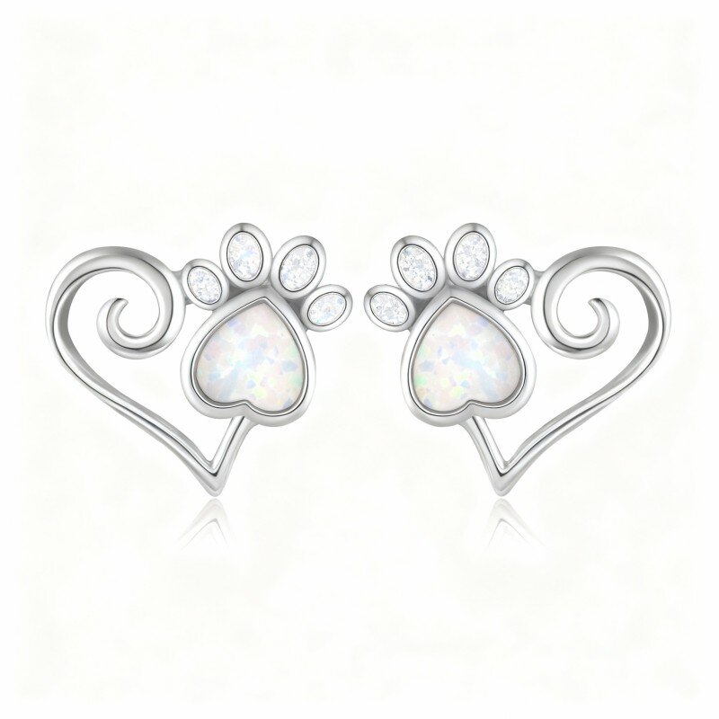 Brincos de pino com pegadas em ouro branco 10K com opala-15