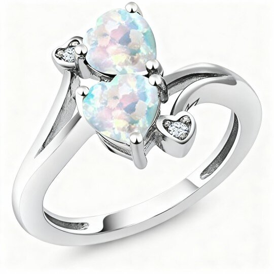 Anel coração com opala em ouro branco 10K