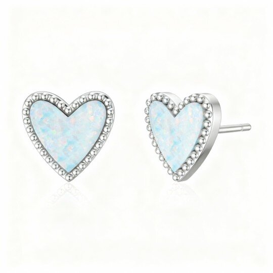 Kolczyki z opalem w kształcie serca z białego złota 10K