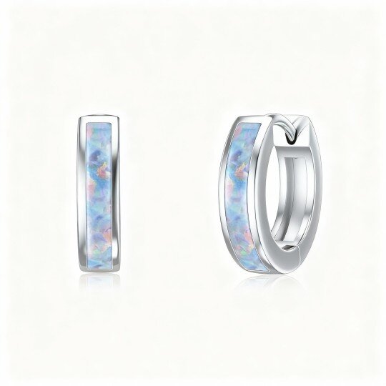 أقراط دائرية من الذهب الأبيض عيار 9 قيراط مرصعة بالأوبال