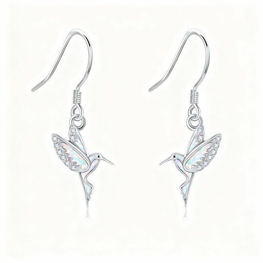 10K White Gold Opal Hummingbird Drop Earrings