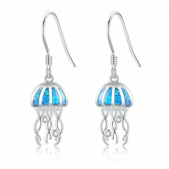 10K White Gold Cubic Zirconia & Opal Jellyfish Drop Earrings