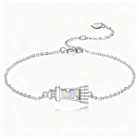 Pulseira com pendente de farol em ouro branco 10K e opala