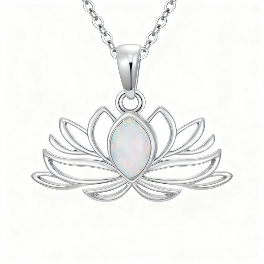 Collar con colgante de loto de ópalo en oro blanco de 10 quilates
