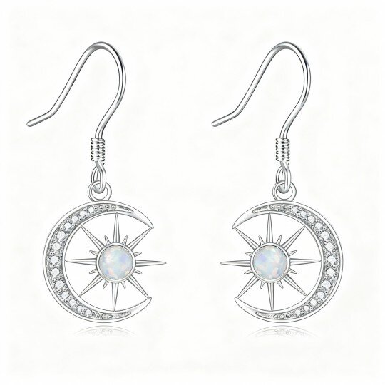 10K White Gold Cubic Zirconia & Opal Moon & Sun Drop Earrings