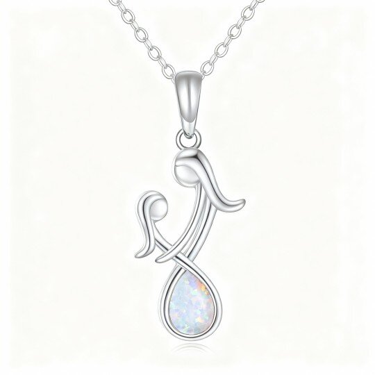 Colar com pendente de mãe e filha em ouro branco 10K com opala