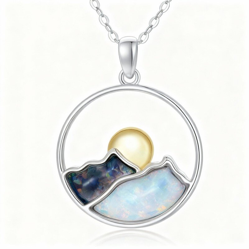 10K White Gold Opal Mountains Pendant Necklace-14