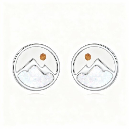 10K White Gold Opal Mountains Stud Earrings