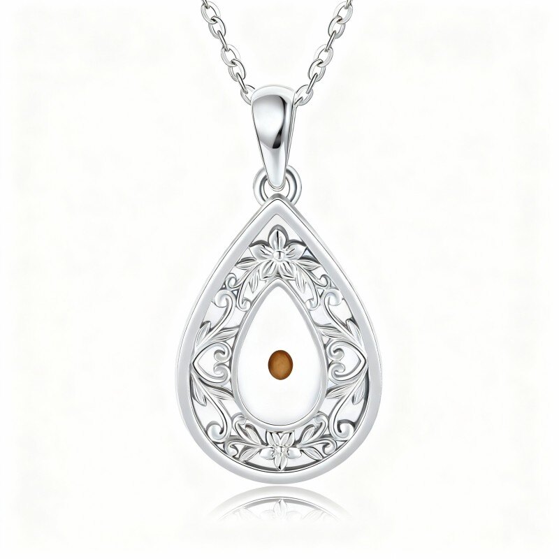 Collar con colgante de semillas de mostaza de ópalo chapado en oro blanco y platino-1