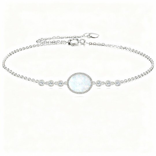 10K White Gold Cubic Zirconia & Opal Oval Shaped Charm Bracelet