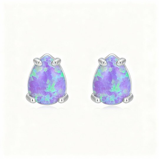 10K White Gold Opal Oval Shaped Stud Earrings