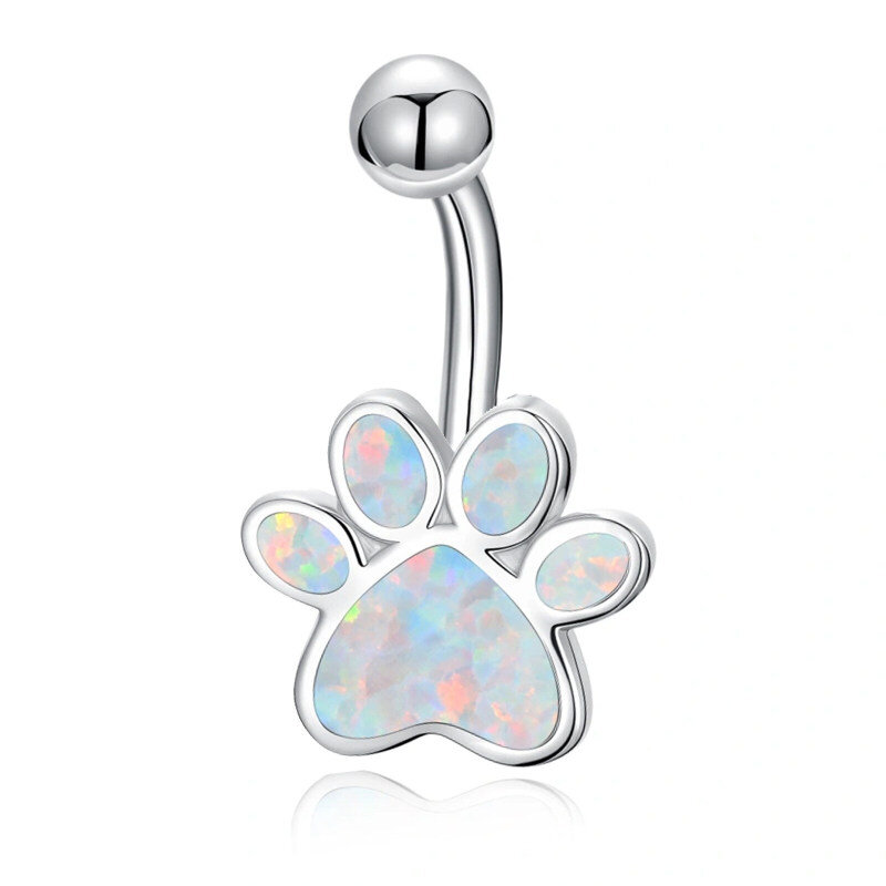 Platinum with White Gold Plated Opal Paw Belly Button Ring-1