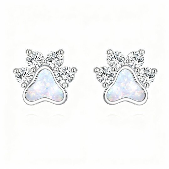 Kolczyki w kształcie łapy z 10-karatowego białego złota z cyrkonią sześcienną i opalem