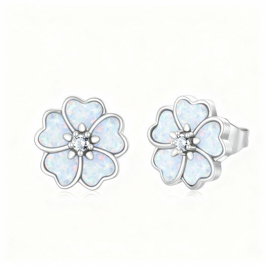 Pendientes de oro blanco de 10 quilates con ópalo y forma de flor de melocotón