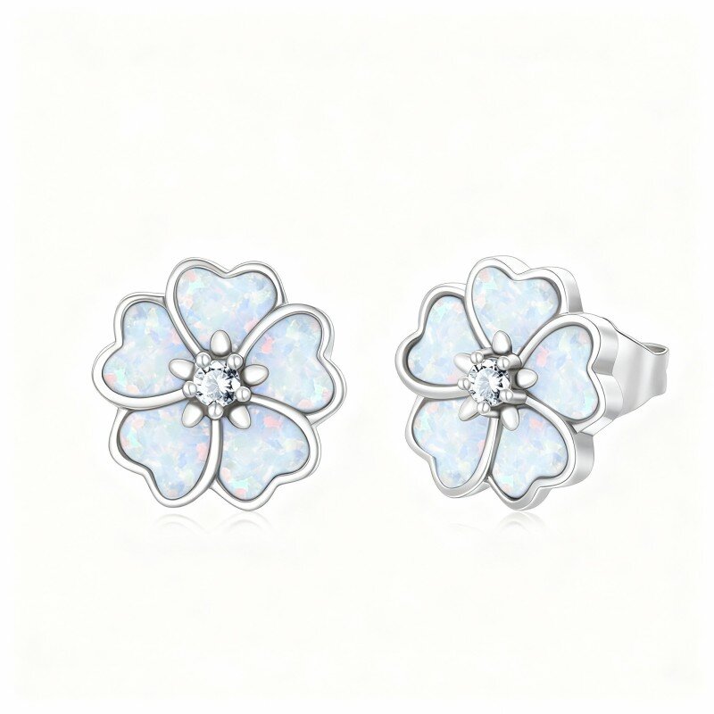 أقراط من الذهب الأبيض عيار 10 قيراط مرصعة بأحجار الأوبال وزهرة الخوخ-8