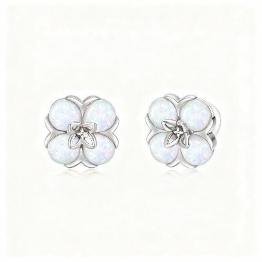 Pendientes de oro blanco de 10 quilates con ópalo y forma de flor de melocotón