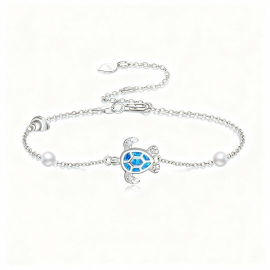10K White Gold Opal & Pearl Tortoise Charm Bracelet