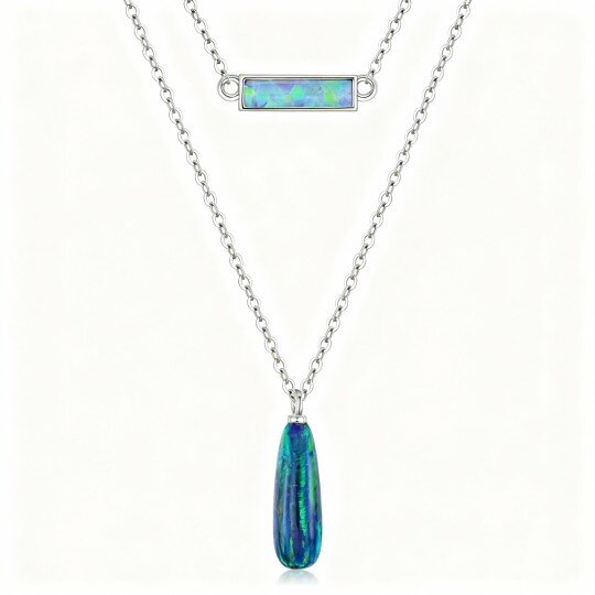 Colar com pendente de opala em ouro branco 10K