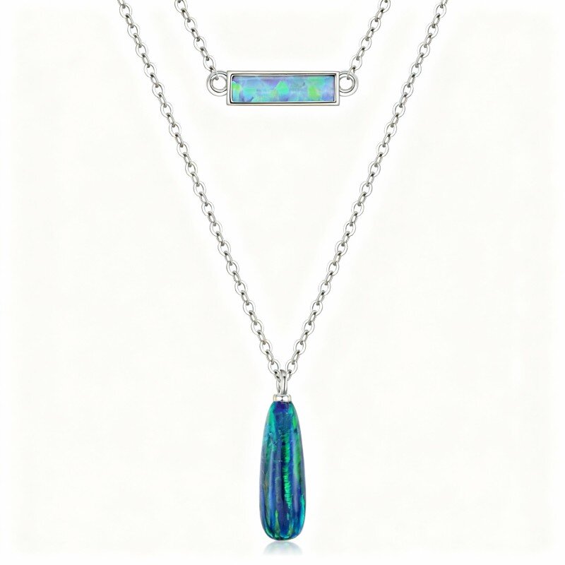 Colar com pendente de opala em ouro branco 10K-6