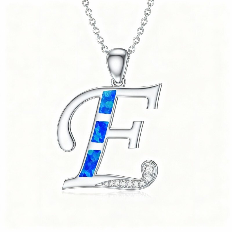 10K White Gold Cubic Zirconia & Opal Personalized Initial Letter & Brother And Sister & Sisters Pendant Necklace-11