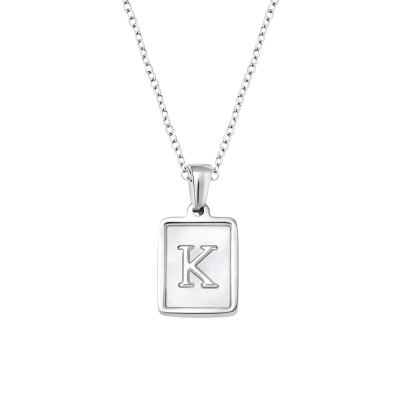 Collier personnalisé avec initiale en platine plaqué or blanc et opale-1