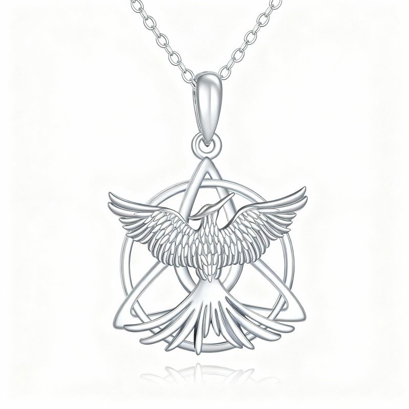Platina met witgoud vergulde opaal Phoenix & Keltische knoop hanger ketting-1
