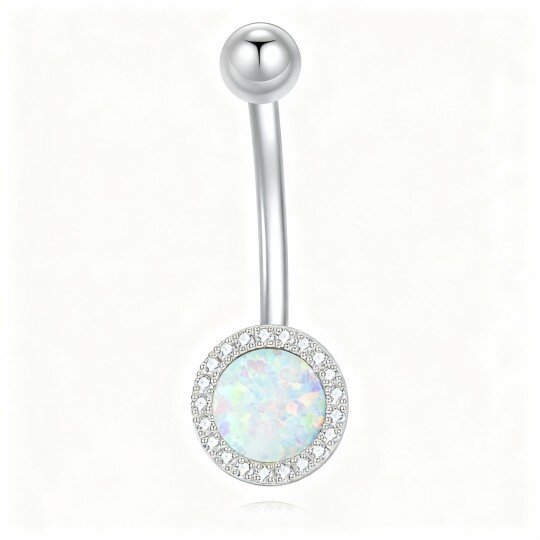 10K White Gold Opal Round Belly Button Ring