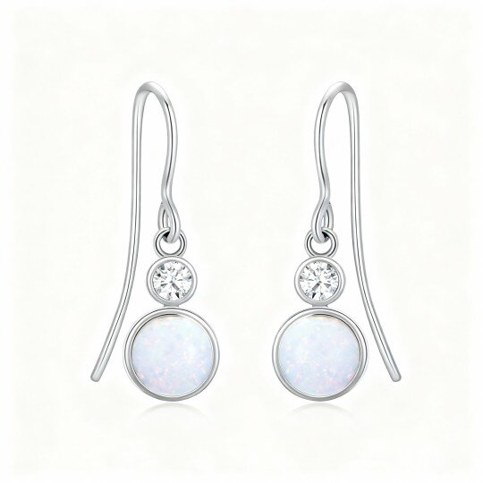 10K White Gold Opal Round Drop Earrings
