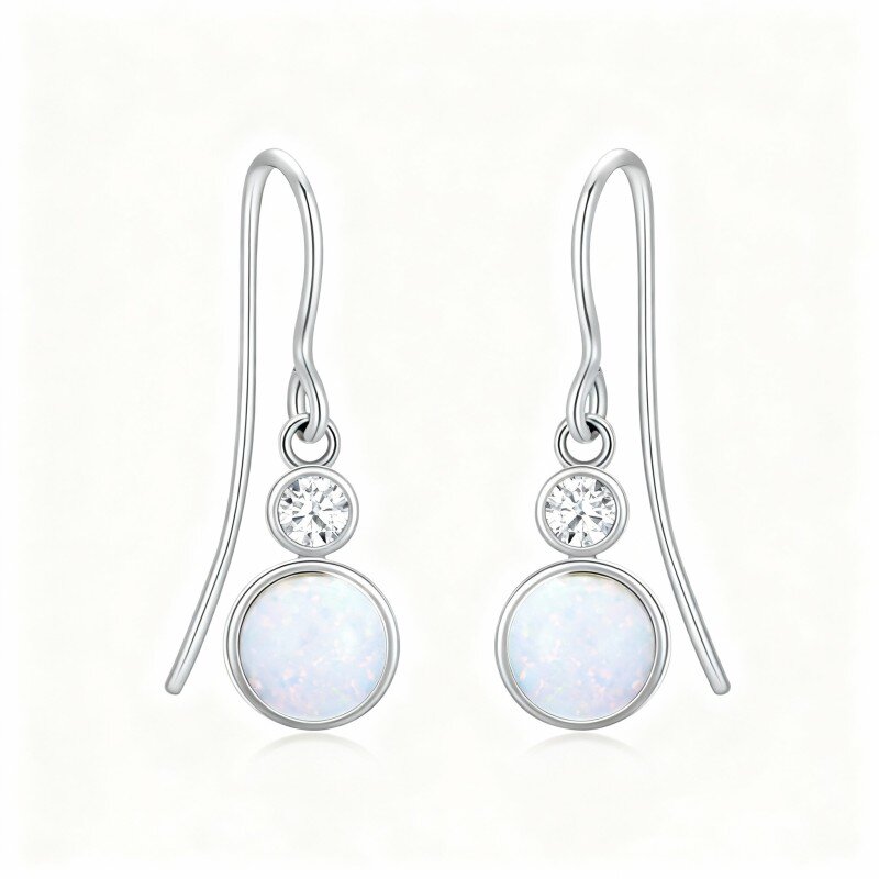 10K White Gold Opal Round Drop Earrings-13