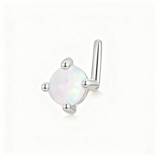 10K White Gold Opal Round Nose Ring