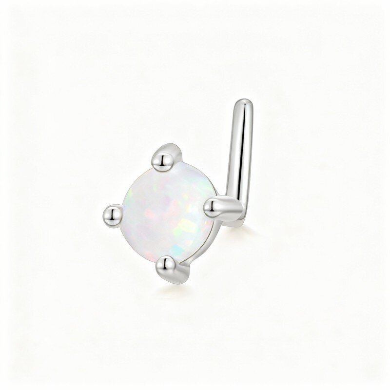 Piercing de nariz redondo com opala em ouro branco 10K-5