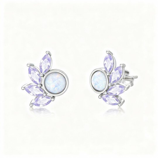 Kolczyki z okrągłym opalem z białego złota 10K