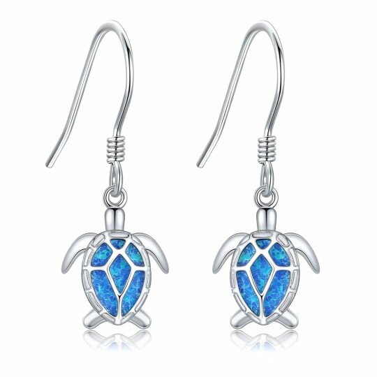 10K White Gold Opal Sea Turtle Drop Earrings