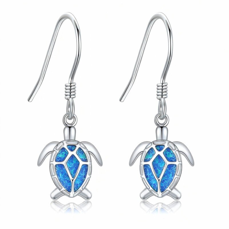 10K White Gold Opal Sea Turtle Drop Earrings-1