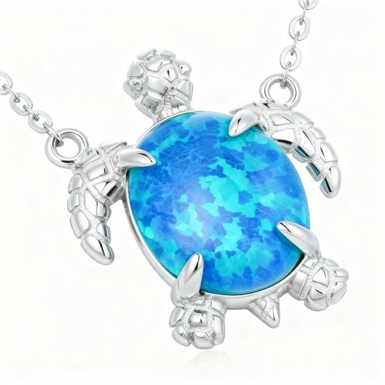 10K White Gold Opal Sea Turtle Pendant Necklace