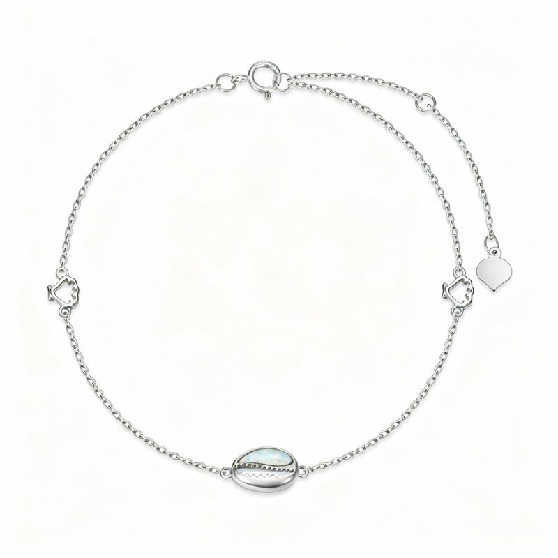 14K White Gold Opal Shell Single Layer Charm Anklet-1