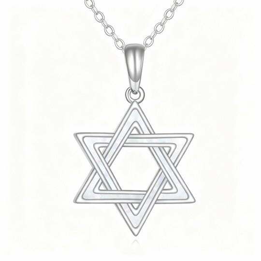 Colar com pendente Estrela de David em ouro branco 10K com opala