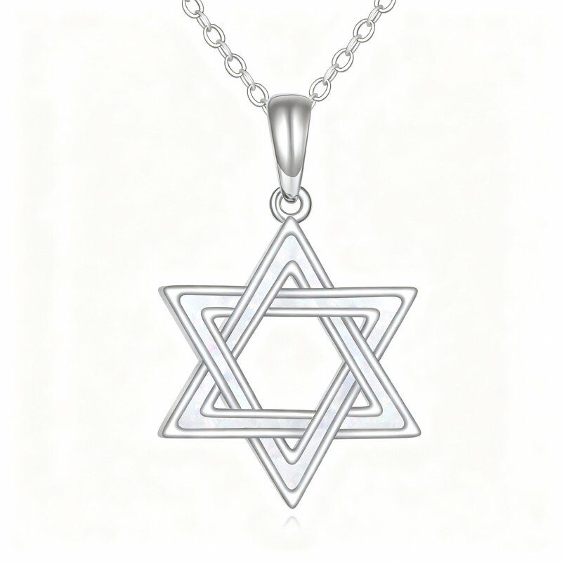 Collana con ciondolo a forma di stella di David in oro bianco 10 carati e opale-15