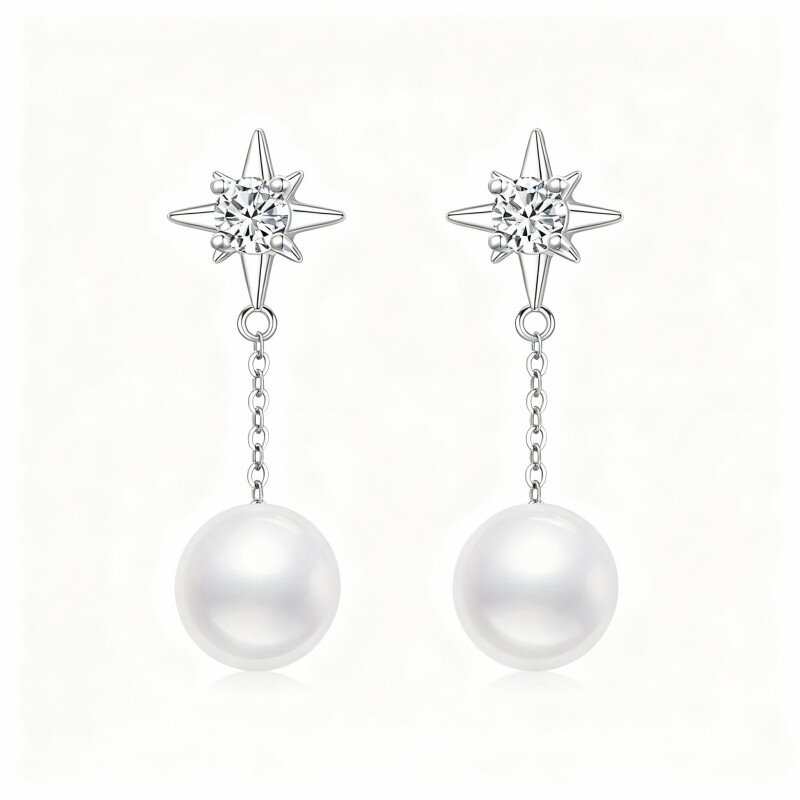 Brincos Opala em Forma de Estrela em Ouro Branco 10K-11