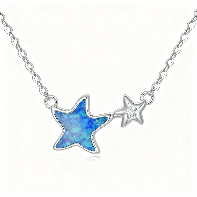 9K White Gold Opal Starfish Pendant Necklace-1